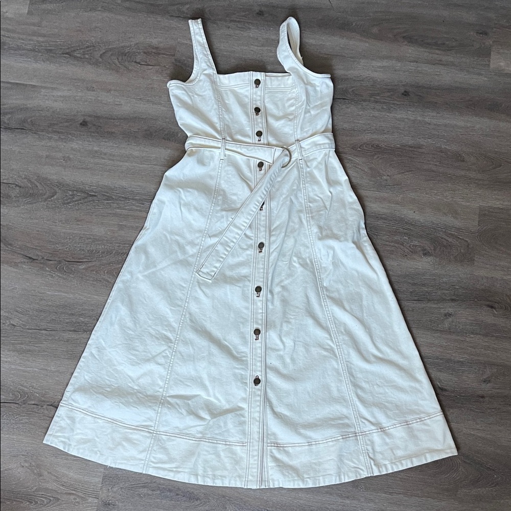 LOFT Seamed Denim Button Midi Dress
